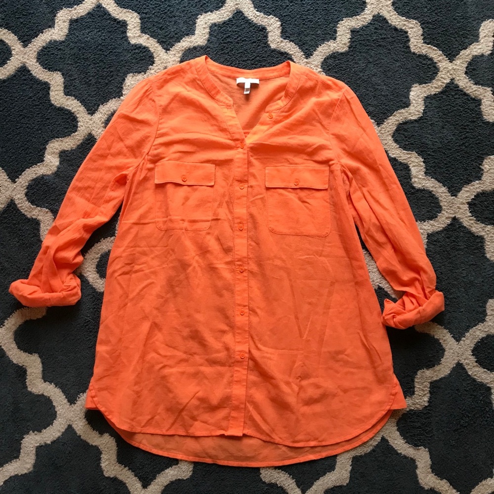 Joie orange blouse size small crinkle crepe EUC